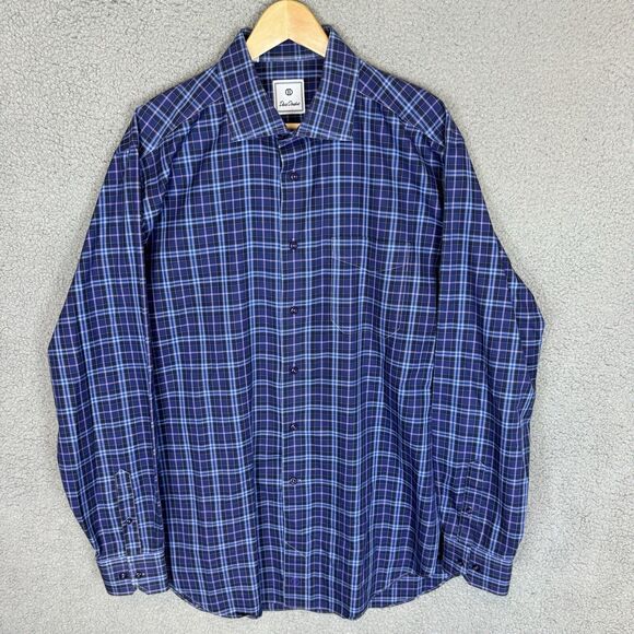 David Donahue Shirt Mens XL Blue Plaid Long Sleeve Button Down Cotton Causal - Picture 1 of 6